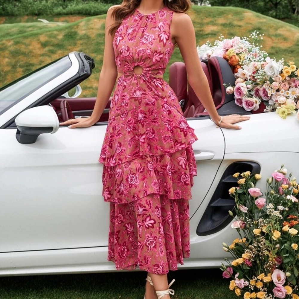 Floral Pink Sleeveless Dress